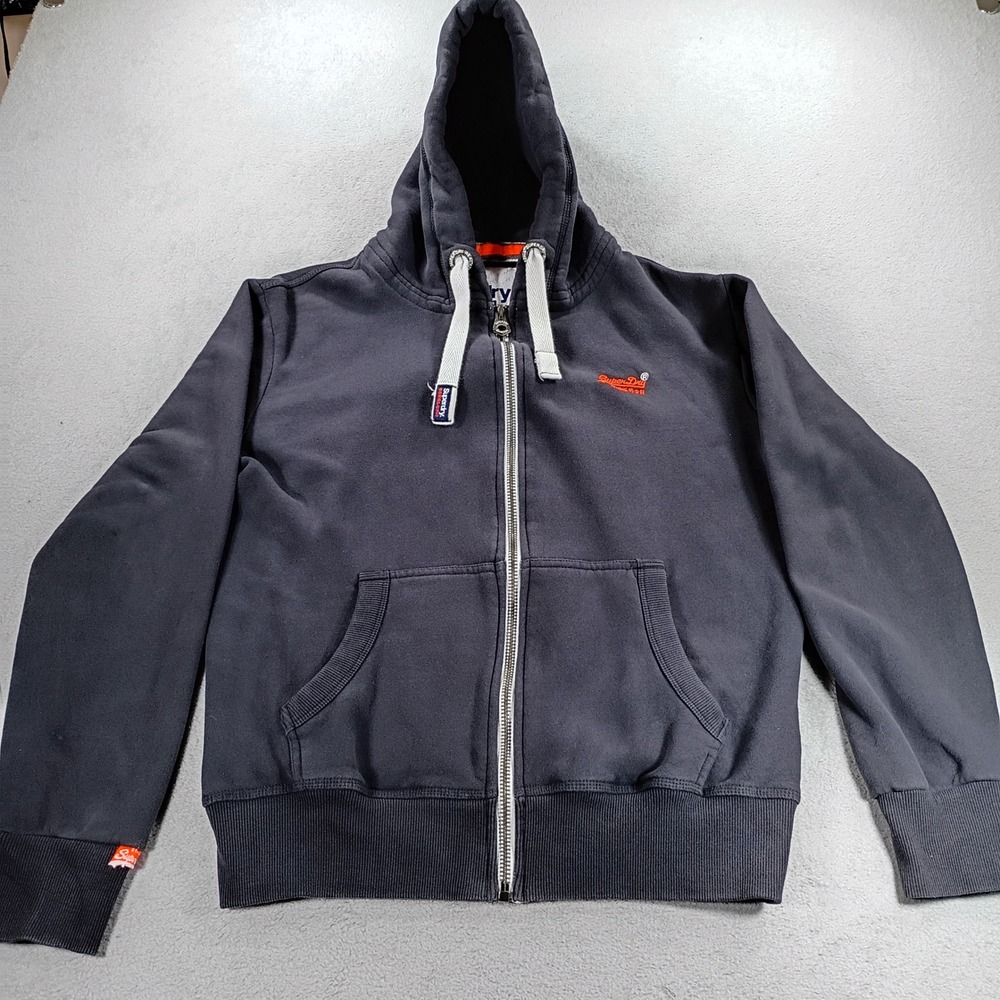 Superdry Mens Zip Up Hoodie Navy Blue Large Embroidered Logo